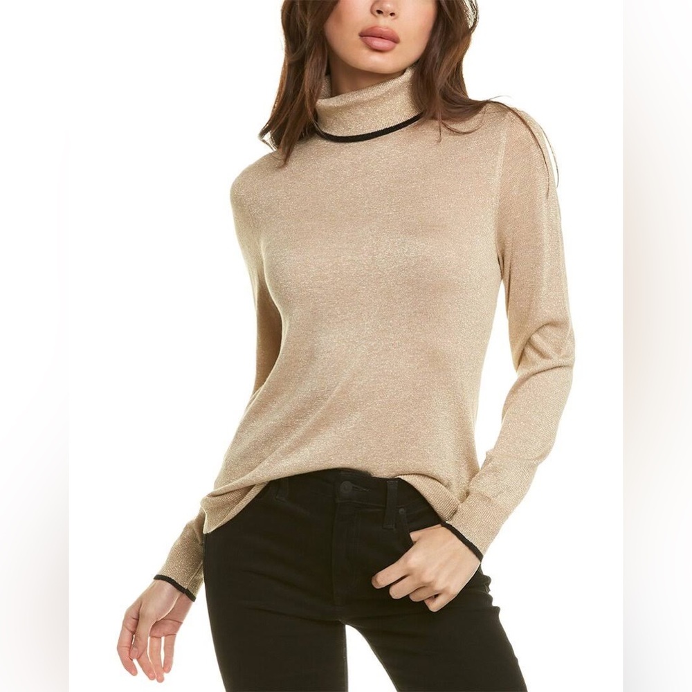 Court & Rowe Metallic Knit Color Block Tipped Lightweight Turtleneck Sweater NWT